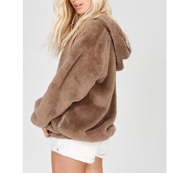 Sweaters Brown Teddy Bear Faux Fur Hoodie Sweater Poshmark